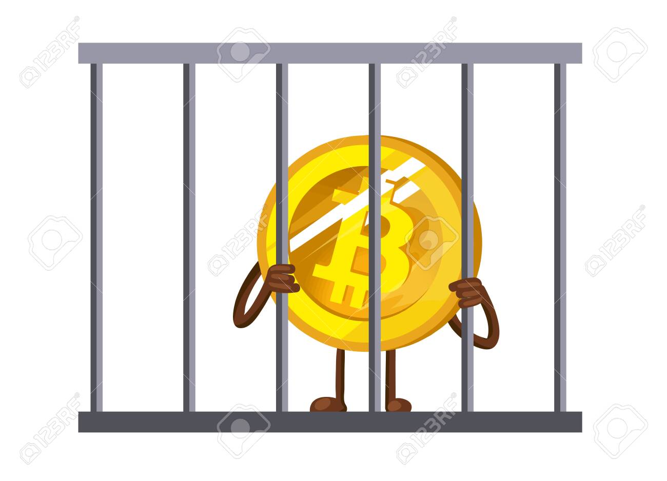 Interdiction De Bitcoin. BTC Illégal. Bitcoin De Dessin Animé En  Illustration Vectorielle De Prison. Interdiction Du Commerce Des Bitcoins.  Clip Art Libres De Droits, Svg, Vecteurs Et Illustration. Image 135805870