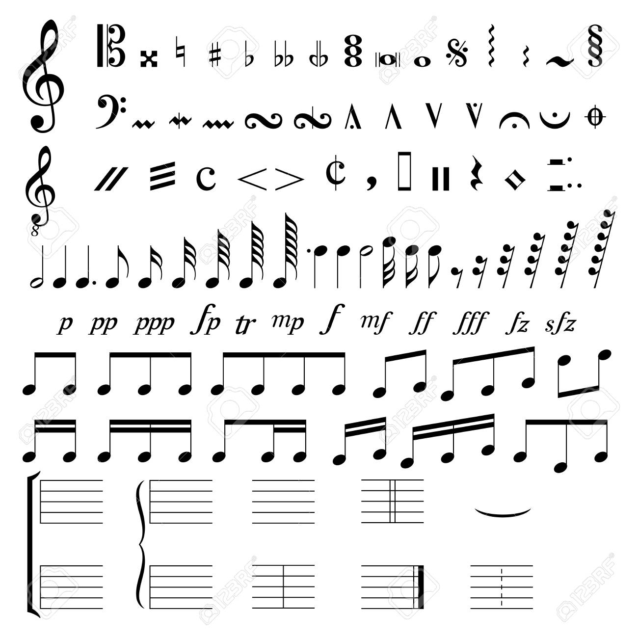 Set Of Musical Signs And Symbols On White Background Royalty Free Cliparts Vectors And Stock Illustration Image 102692722