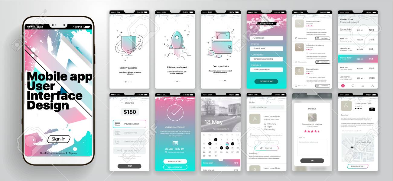 Design Of The Mobile Application Ui Ux A Set Of Gui Screens With Login And Password Input Home Page News Feed Rating And Statistics Settings And Payment Screens Royalty Free Cliparts Vectors Design Of The Mobile Application Ui Ux A Set Of Gui Screens With Login And Password Input Home Page News Feed Rating And Statistics Settings And Payment Screens Royalty Free Cliparts Vectors