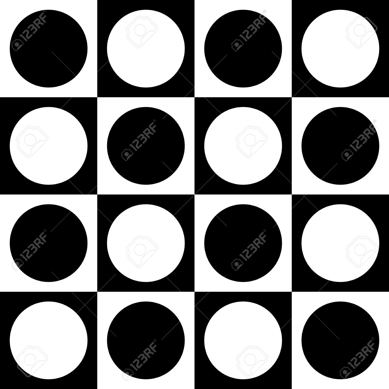 円や四角形の図形に単純な白黒市松模様 シームレスに再現 シンプルな背景 のイラスト素材 ベクタ Image