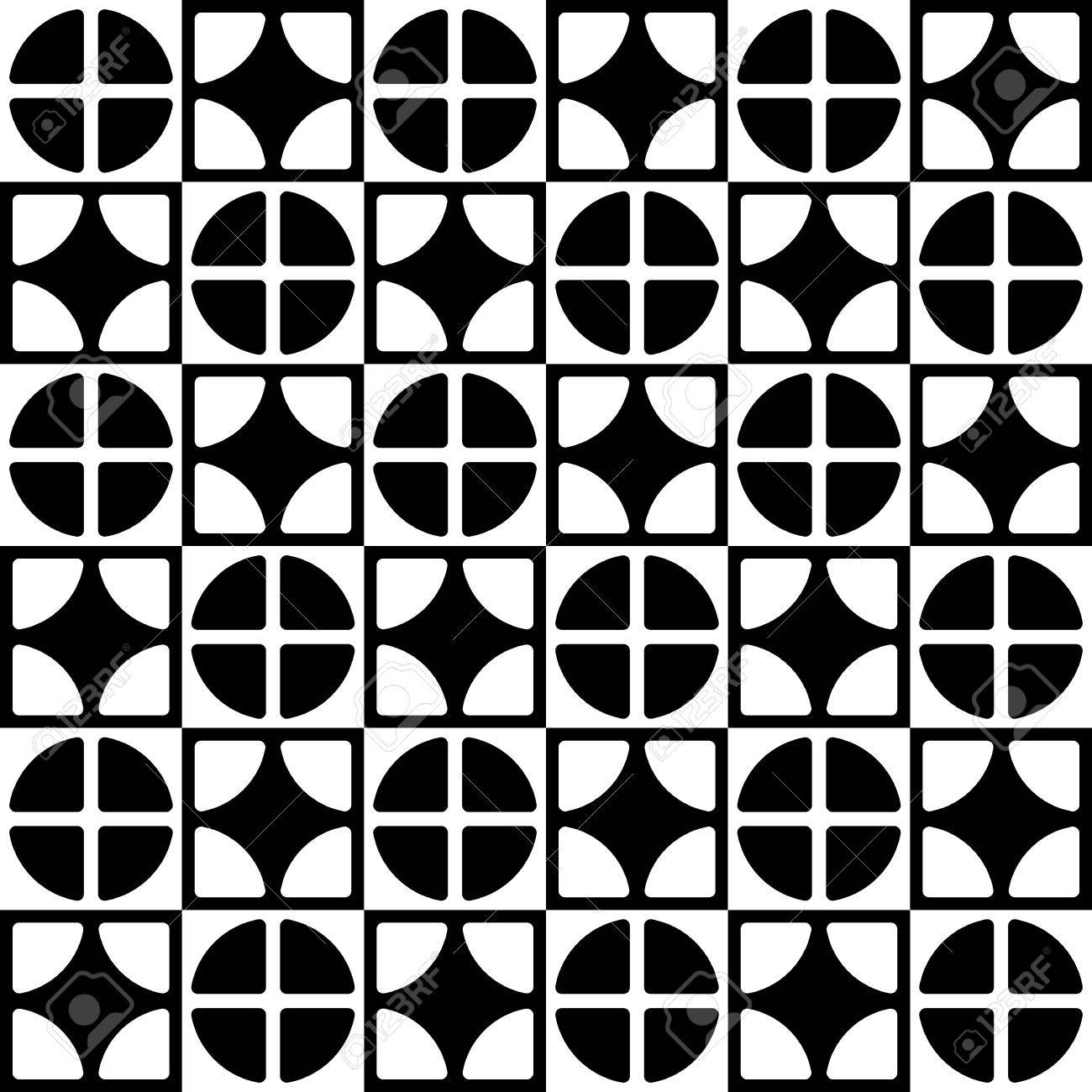 千鳥行分割の円 正方形の抽象的な幾何学模様 モノクロの再現性のある背景 ベクトル のイラスト素材 ベクタ Image