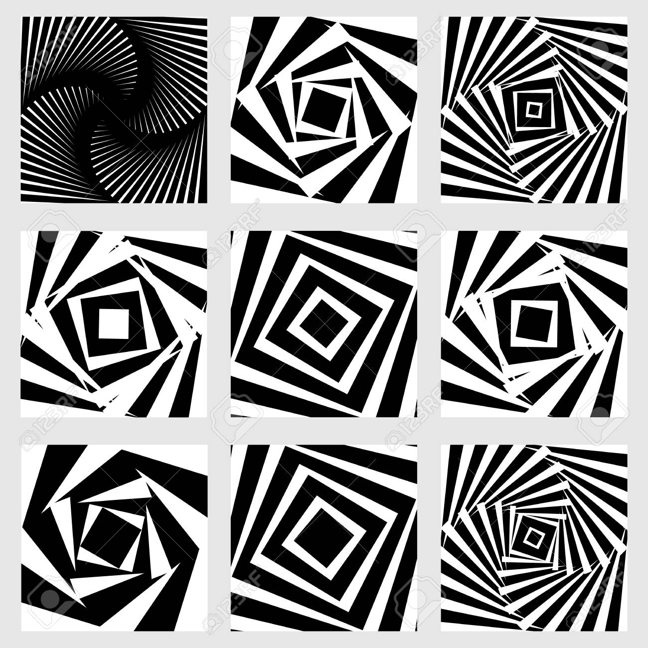 モノクロ スパイラル回転要素 回転図形 のイラスト素材 ベクタ Image