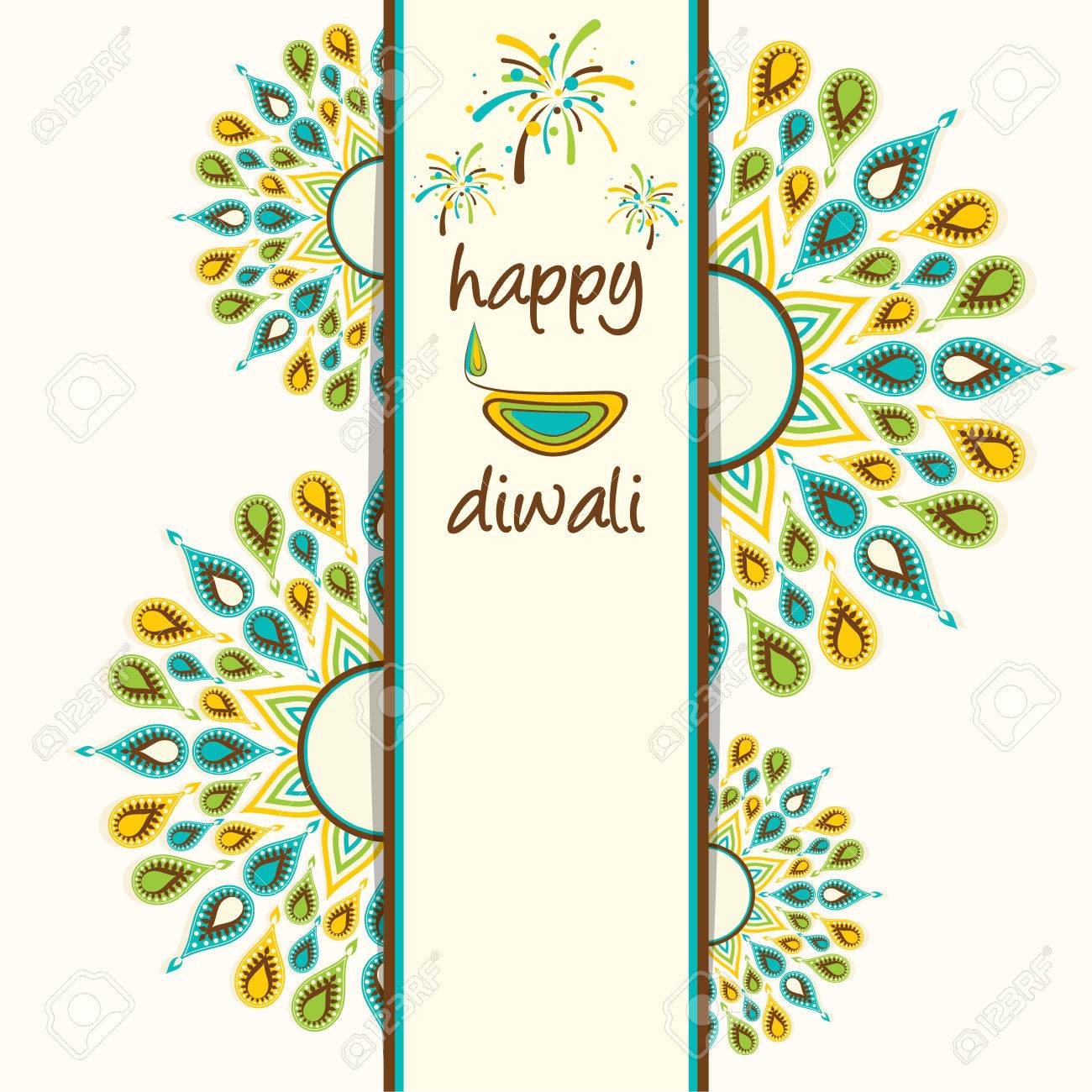 creative happy diwali greeting card design with colorful diyas..
