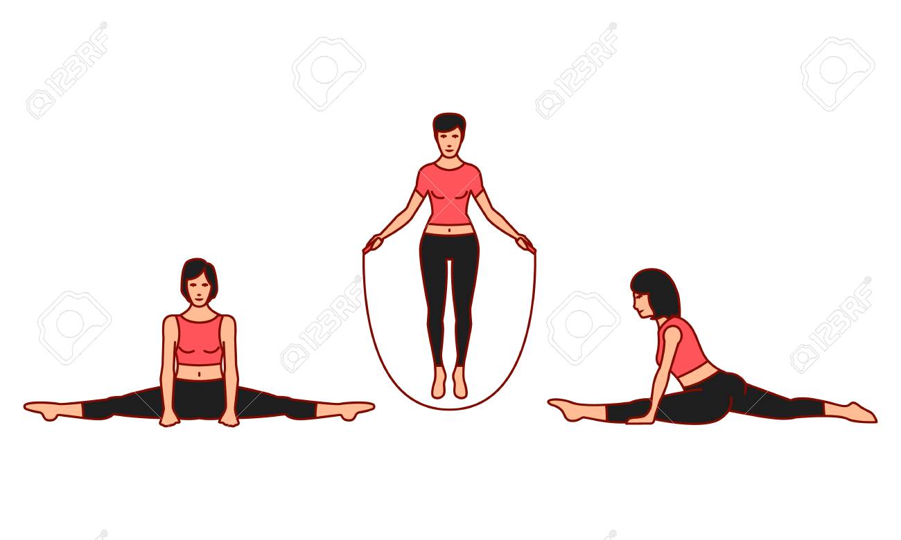 Ilustraciones De Vectores Conjunto De Posiciones Gimnásticas Sobre ...