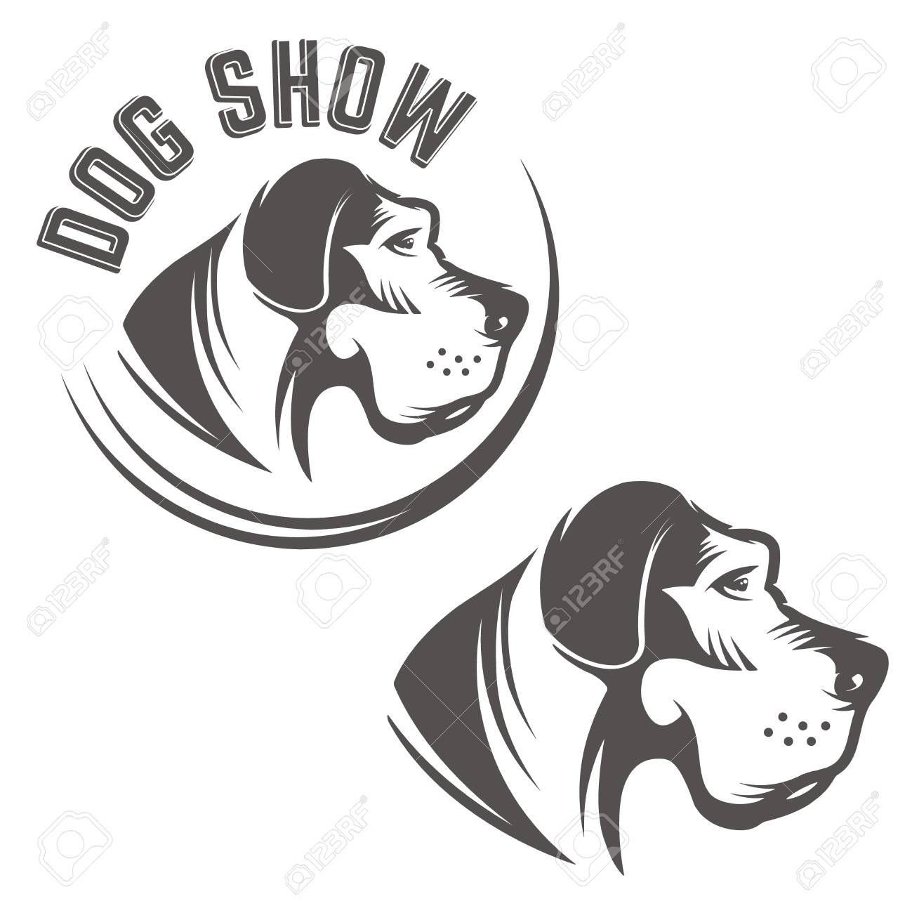 白い背景に分離された犬頭のアイコンのセットです 犬をエンブレムのテンプレートです 要素ラベル バッジ 看板 ブランド マークをデザインします ベクトルの図 のイラスト素材 ベクタ Image