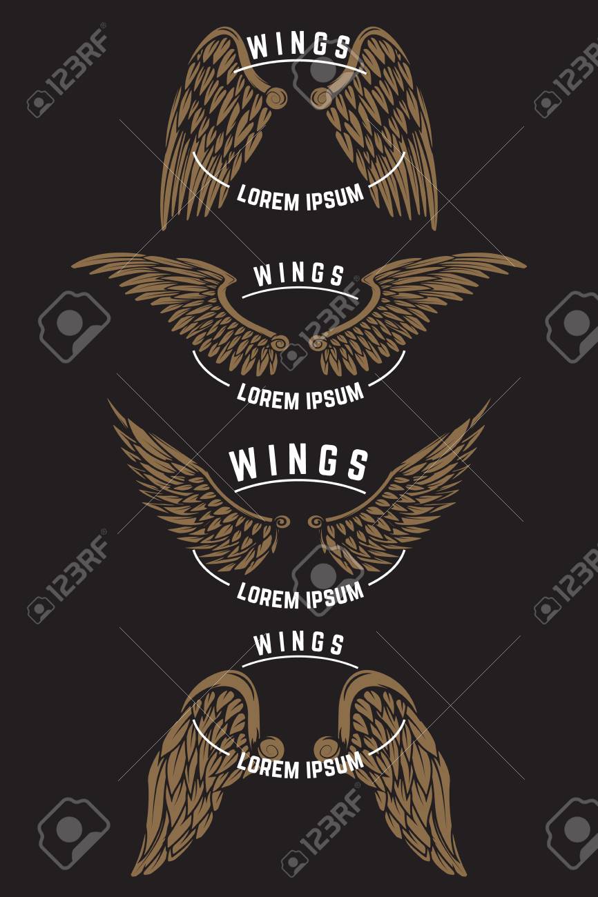 翼を持つヴィンテージ エンブレム テンプレートのセット ラベル ワッペン ポスターのデザイン要素です のイラスト素材 ベクタ Image