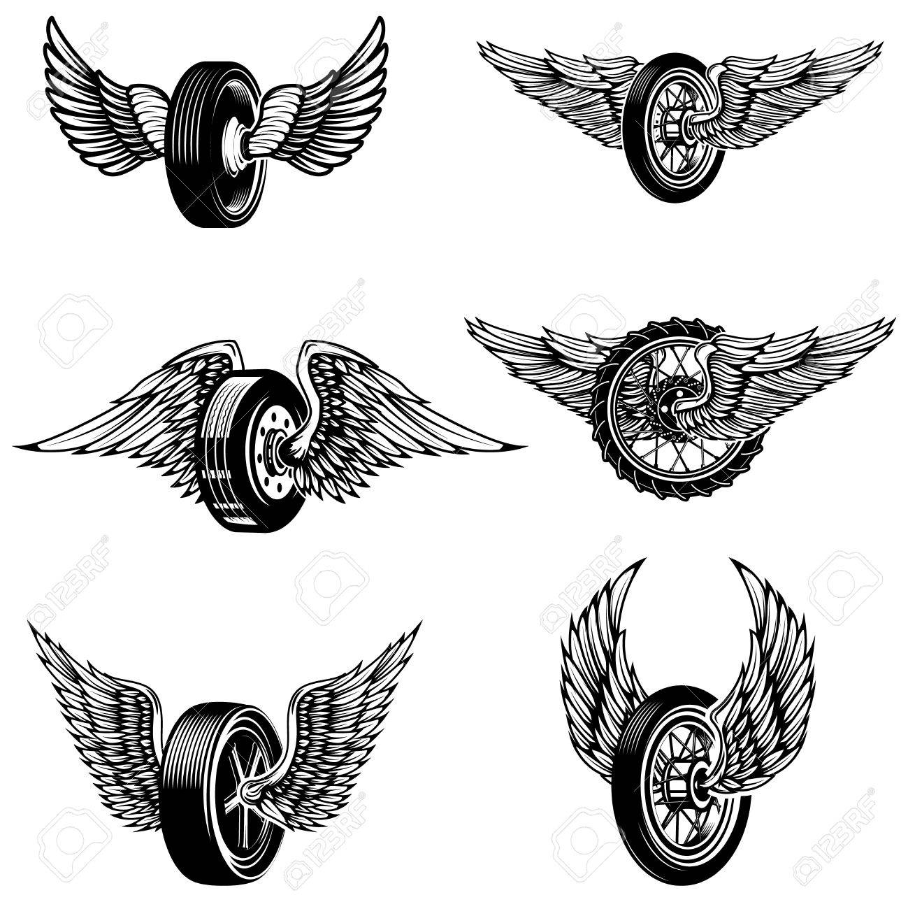 Set of winged car tires on white background. Design elements for logo, label, emblem, sign.Vector illustration - 75492868 Set of winged car tires on white background. Design elements for logo, label, emblem, sign.Vector illustration - 75492868