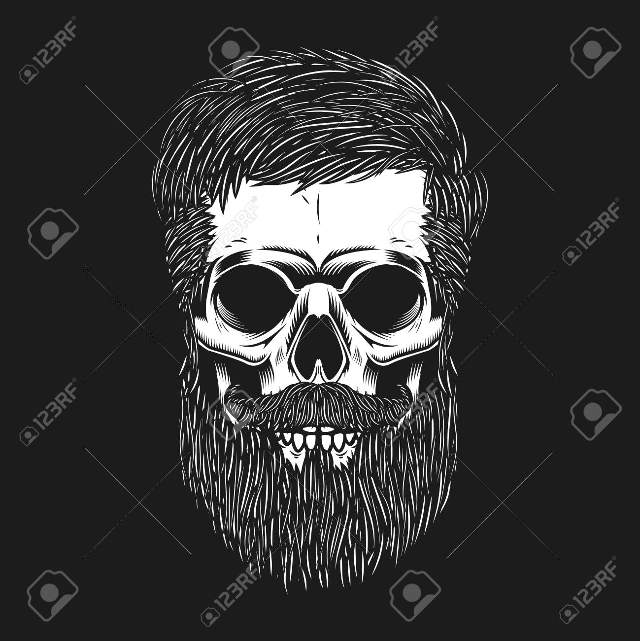 Bearded skull on dark background. Design element for poster, emblem, t shirt. Vector illustration - 90099957 Bearded skull on dark background. Design element for poster, emblem, t shirt. Vector illustration - 90099957