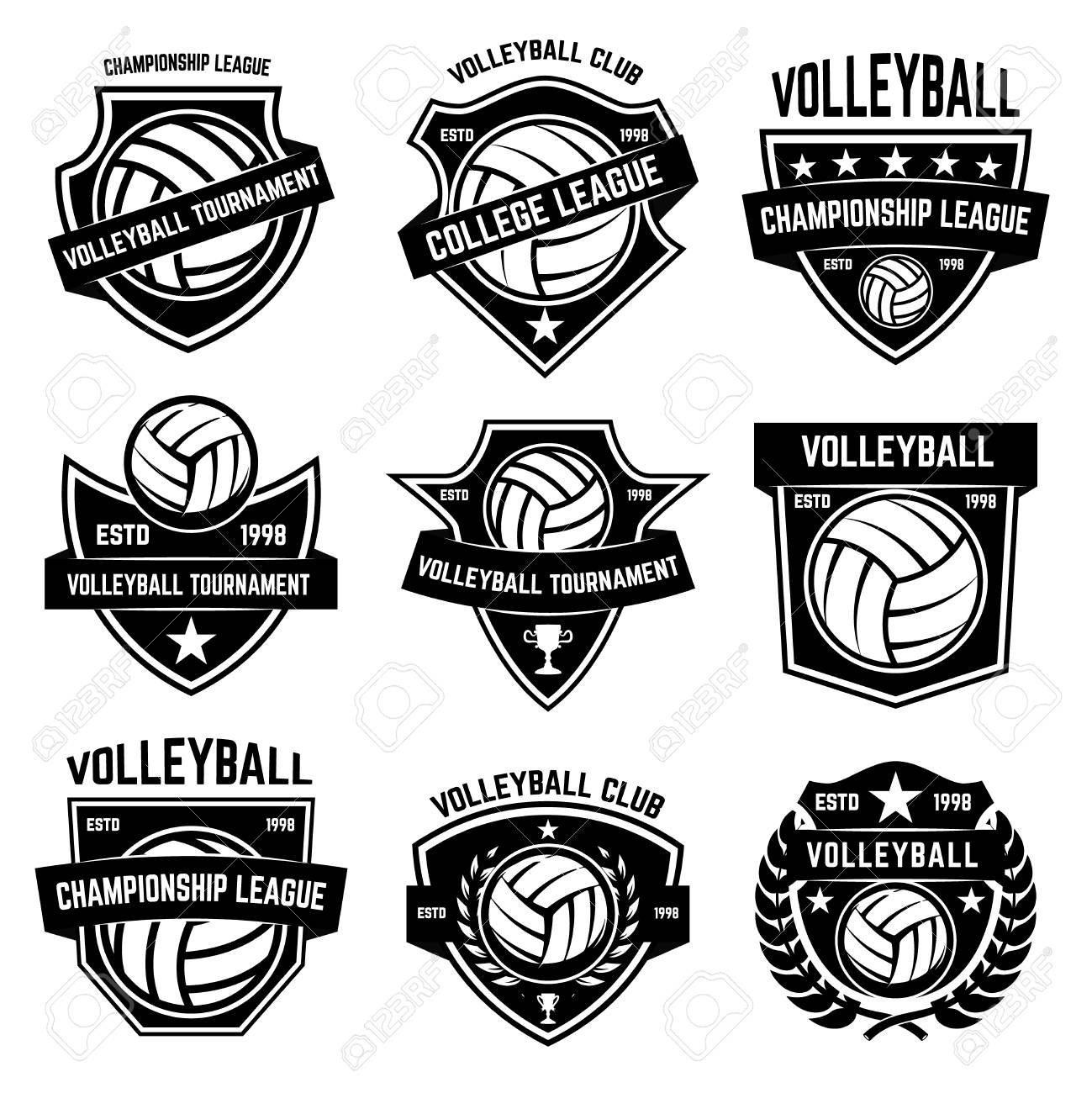 Volleyball emblems on white background. Design element for logo, label, emblem, sign, badge. Vector illustration - 94316679 Volleyball emblems on white background. Design element for logo, label, emblem, sign, badge. Vector illustration - 94316679