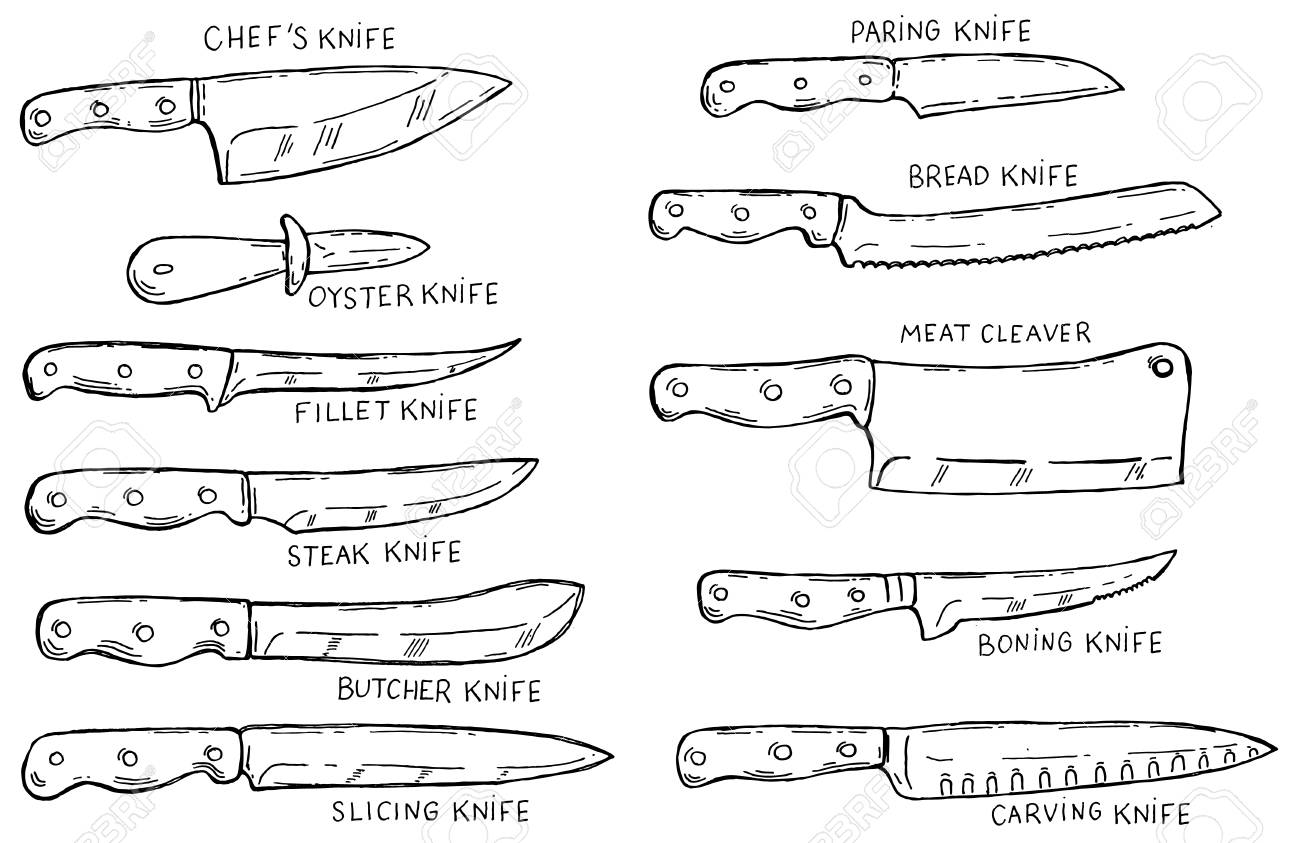 Set Of Hand Drawn Kitchen Knives Royalty Free SVG, Cliparts, Vectors, and  Stock Illustration. Image 99911385., image size:1300x843