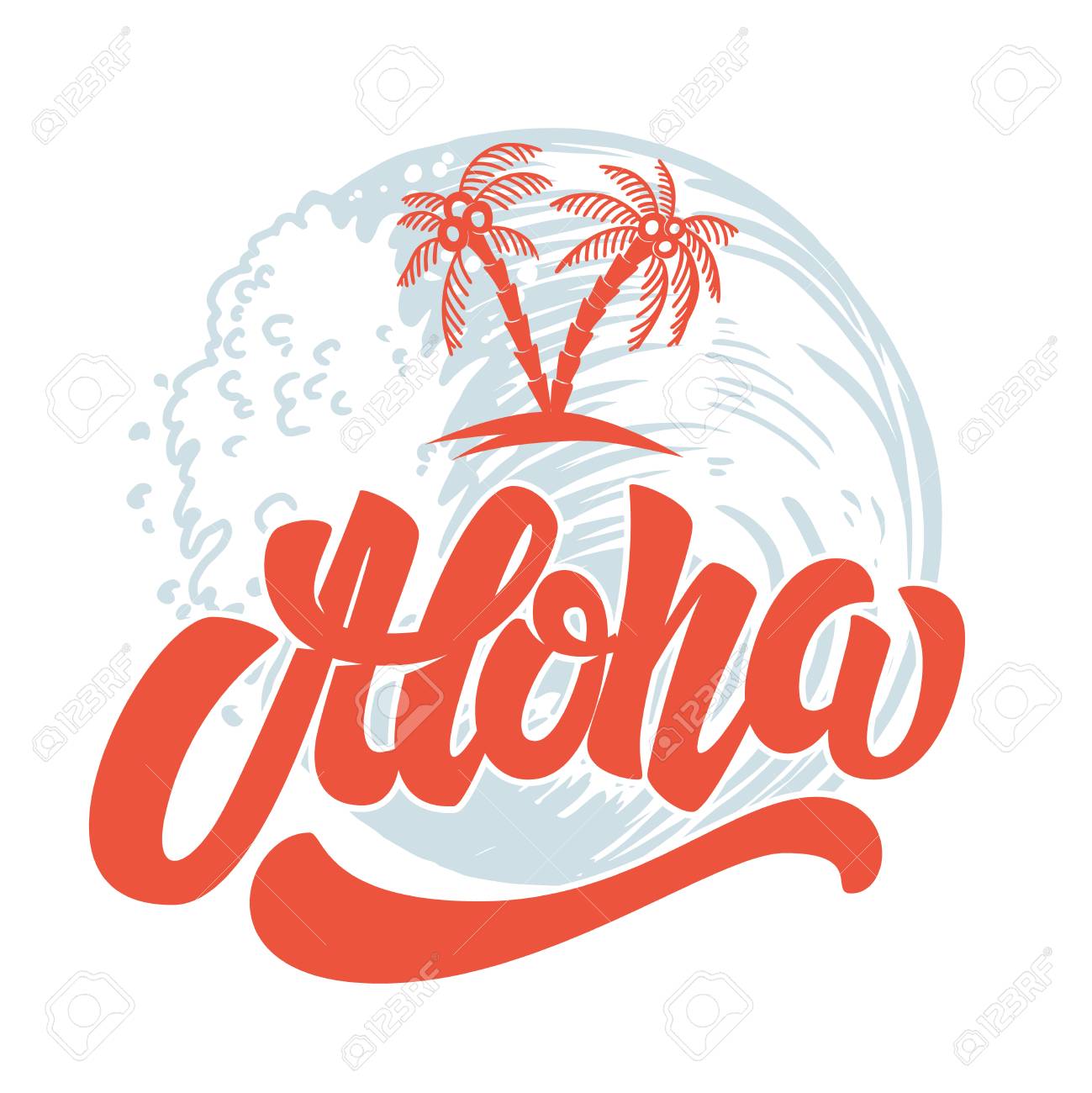 Aloha. Hand drawn lettering with sea waves background. Design element for poster, print, card, emblem, sign. - 105217216 Aloha. Hand drawn lettering with sea waves background. Design element for poster, print, card, emblem, sign. - 105217216