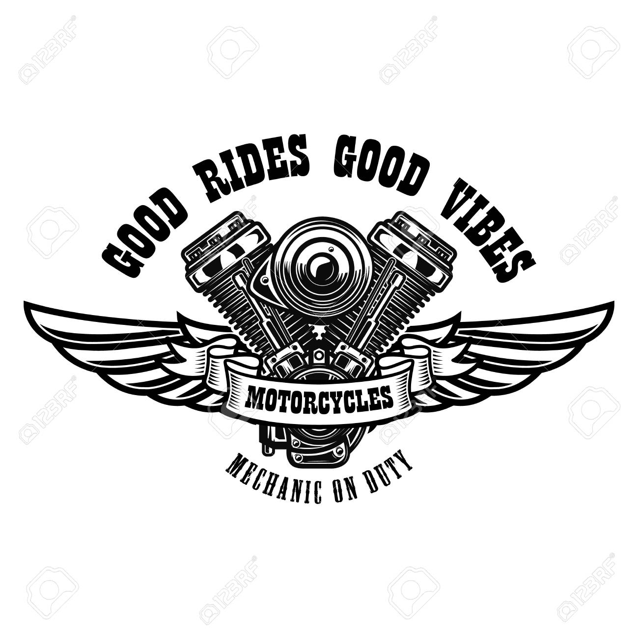 emblem template with winged motorcycle motor design element for