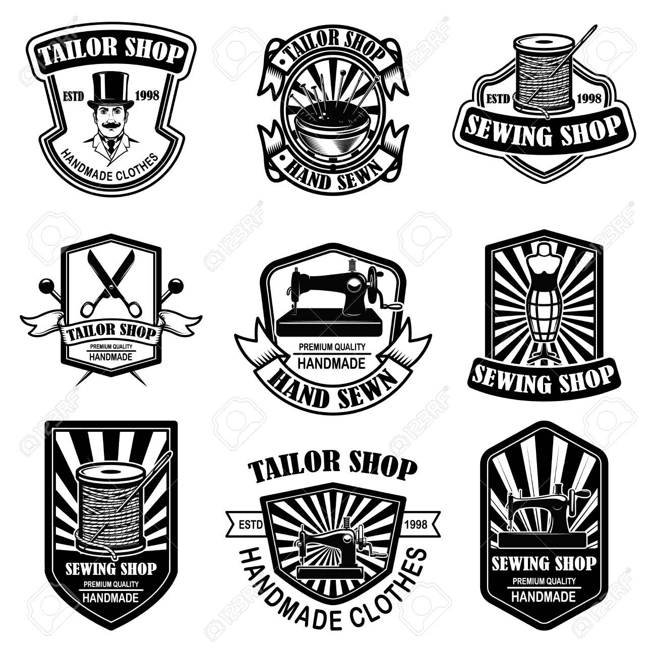 set of vintage tailor shop emblems design elements for logo vintage badge logo