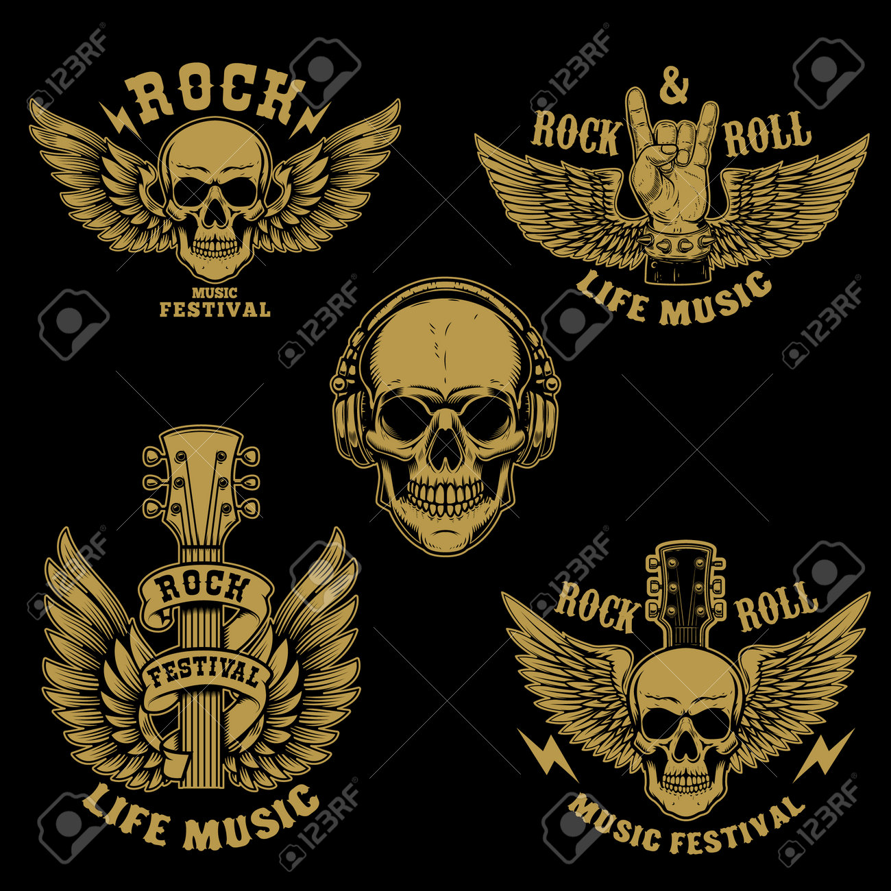 Set of rock and roll emblems.Winged rock guitar. Design element for poster, card, banner, sign, logo. Vector illustration - 169916600 Set of rock and roll emblems.Winged rock guitar. Design element for poster, card, banner, sign, logo. Vector illustration - 169916600