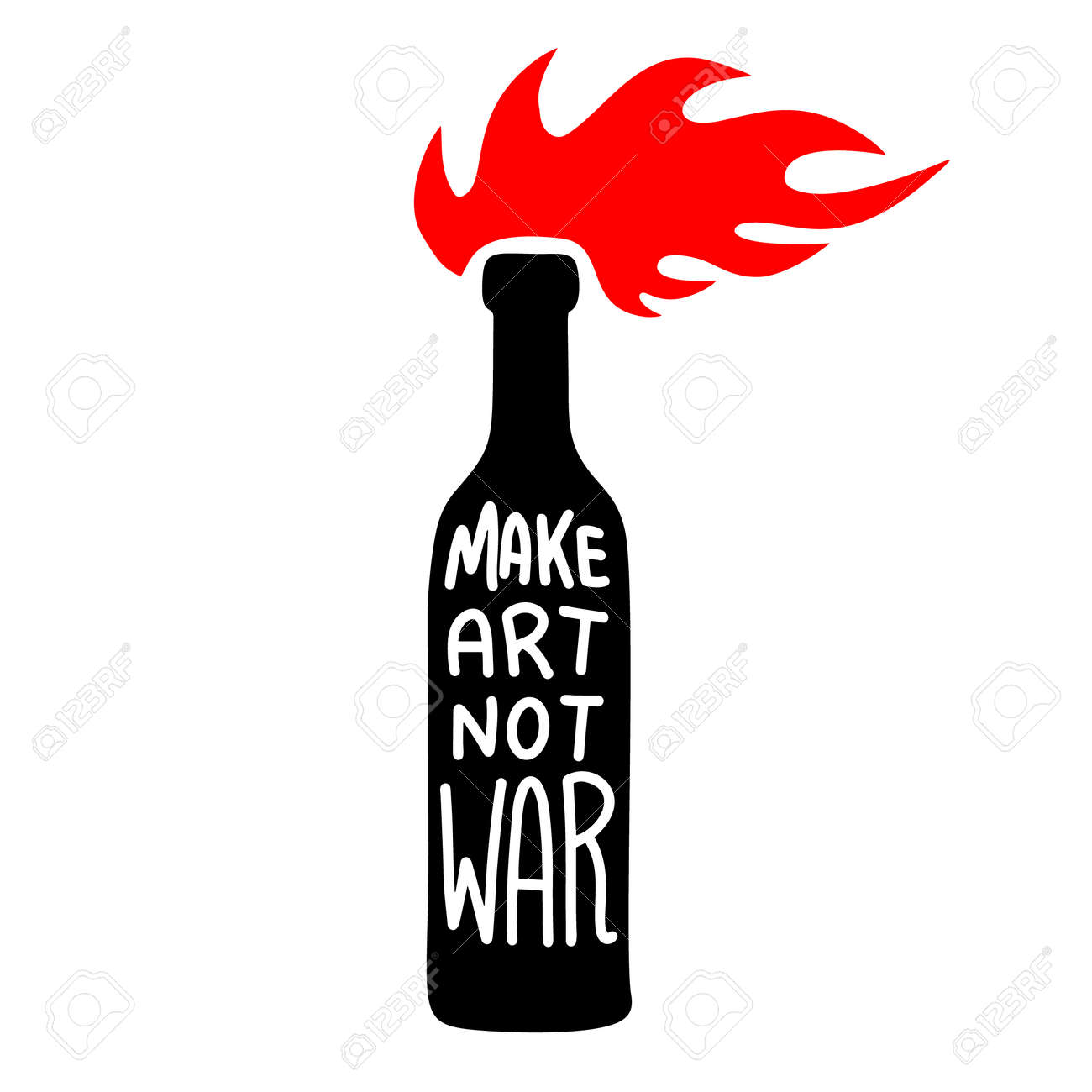 Illustration of bottle with molotov cocktail. Make art not war. Design element for logo, label, sign, emblem, poster. Vector illustration - 171625068 Illustration of bottle with molotov cocktail. Make art not war. Design element for logo, label, sign, emblem, poster. Vector illustration - 171625068