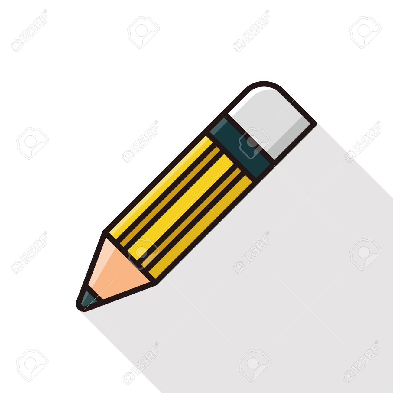 長い影と鉛筆アイコン ラインのイラスト素材 ベクタ Image