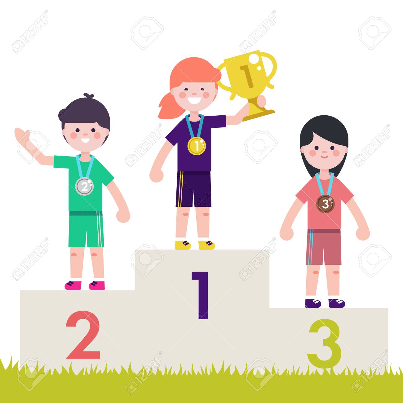 Sport Kids On Pedestal With Trophy Cup Vector Illustration Children Royalty Free Cliparts Vectors And Stock Illustration Image 75802169