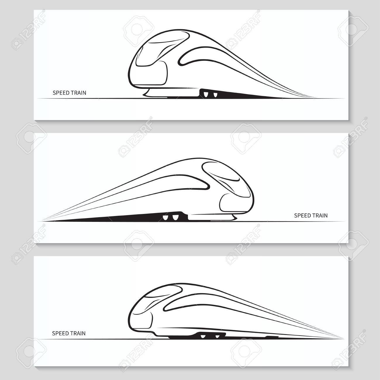 Set of modern speed train silhouettes and contours - 35758400 Set of modern speed train silhouettes and contours - 35758400