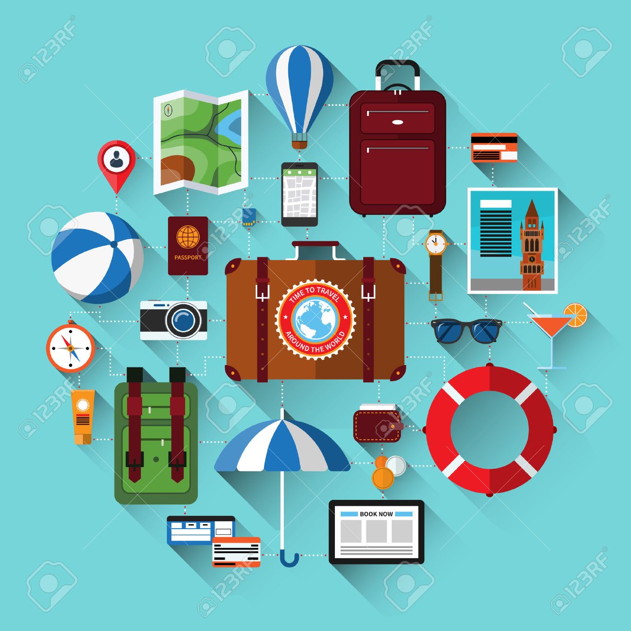 travel background with icons of tourism vacation planning journey vacation planning