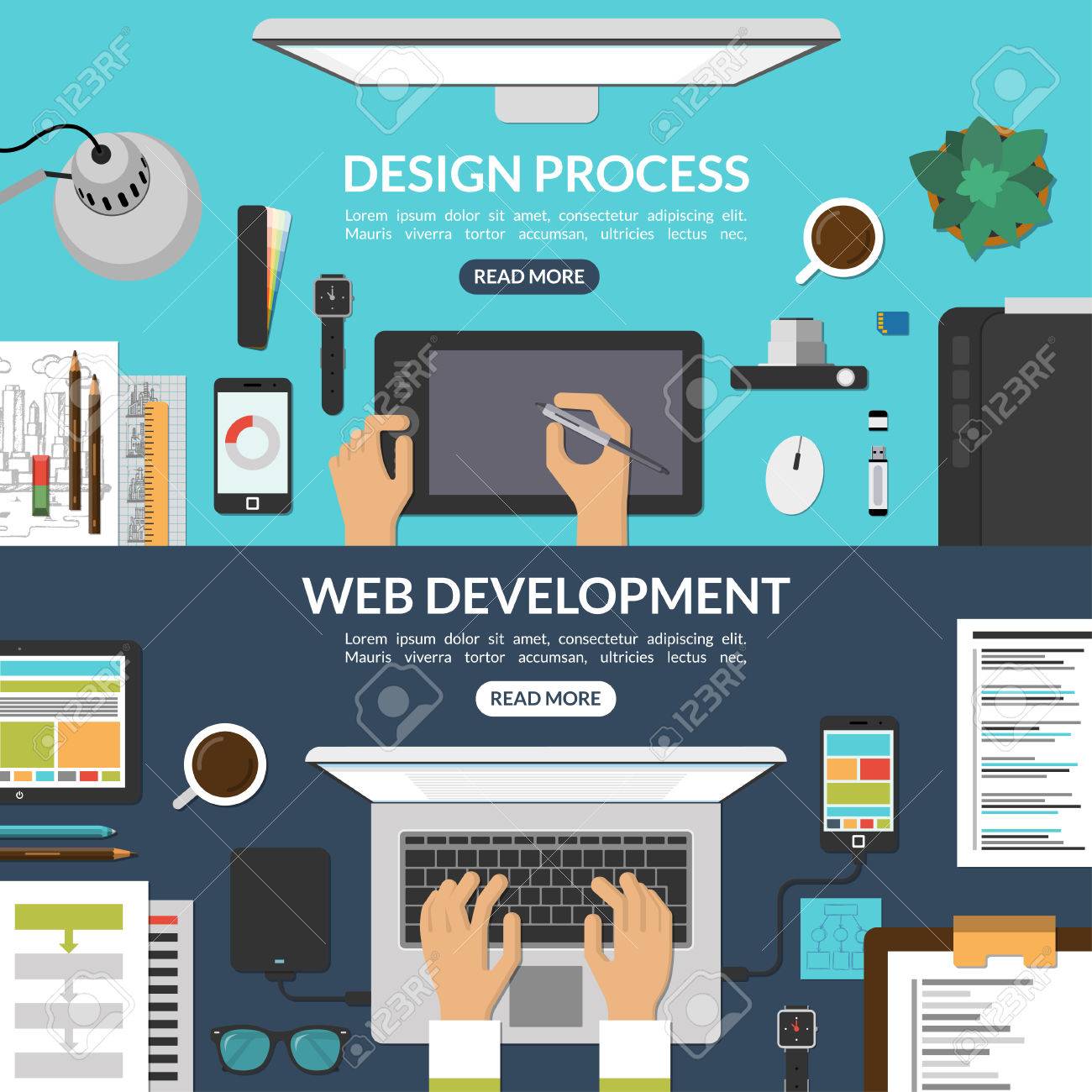 Web And Graphic Design Process And Web Development Concept