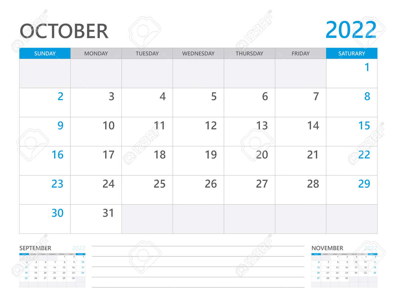 October 2022 Desktop Calendar October 2022 Year, Calendar Planner 2022 And Set Of 12 Months, Week Start  On Sunday. Desk Calendar 2022 Design, Simple And Clean Design, Wall Calendar,  Corporate Design Planner Template Vector Royalty Free
