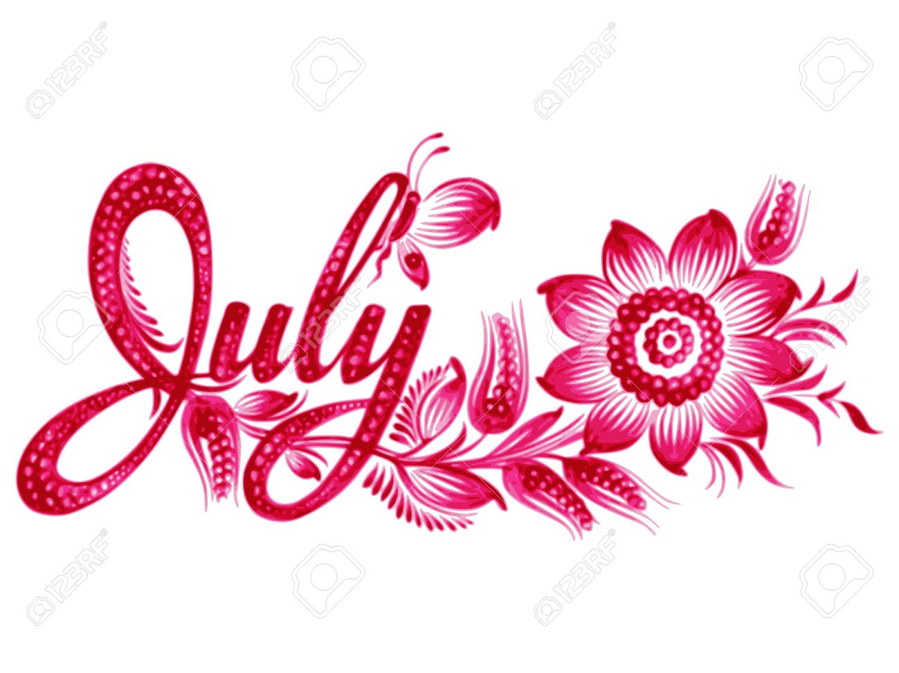 july name of the month hand drawn illustration in ukrainian