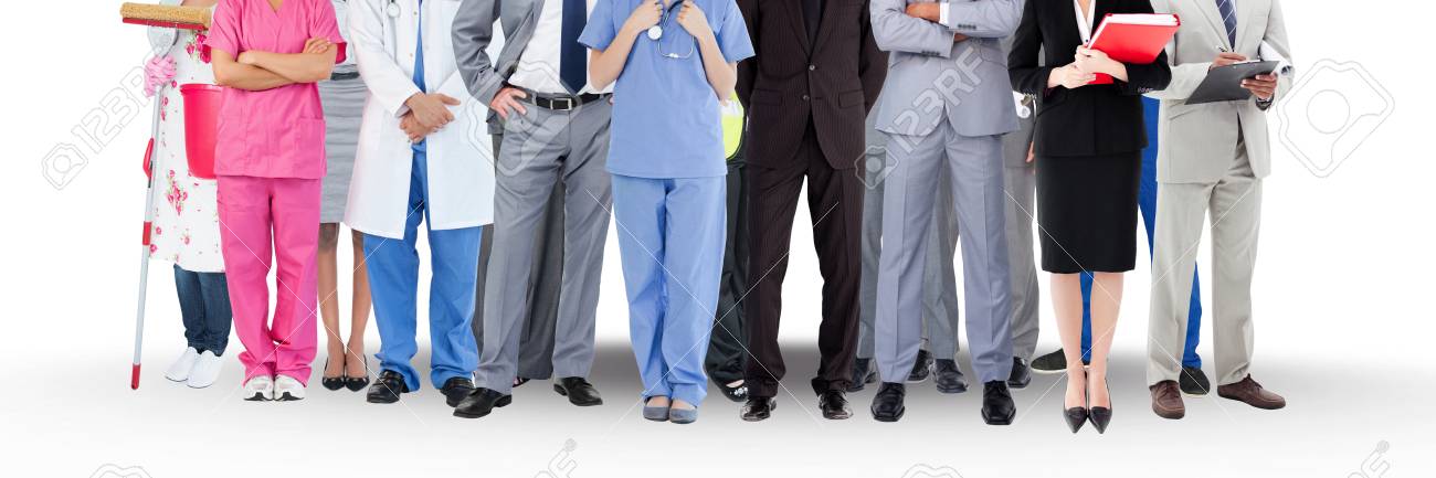 いろいろな職業の人々 のグループのデジタル合成キャリア ホワイト バック グラウンドに立っています の写真素材 画像素材 Image