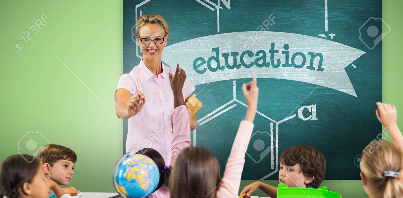 students raising hands while teacher teaching against education
