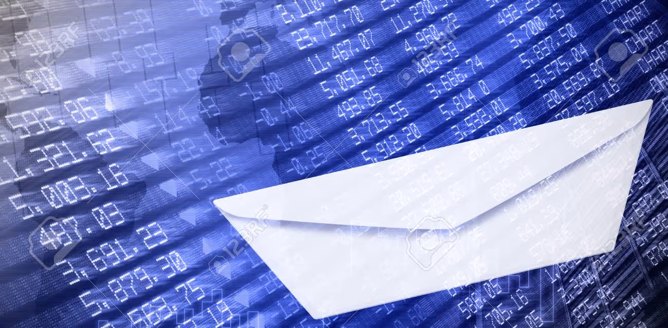 Graphic of Envelope on white background against stocks and shares - 104209743 Graphic of Envelope on white background against stocks and shares - 104209743