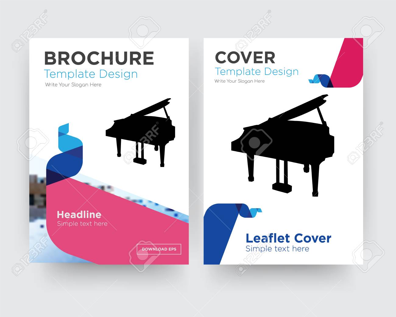 grand piano brochure flyer design template with abstract photo