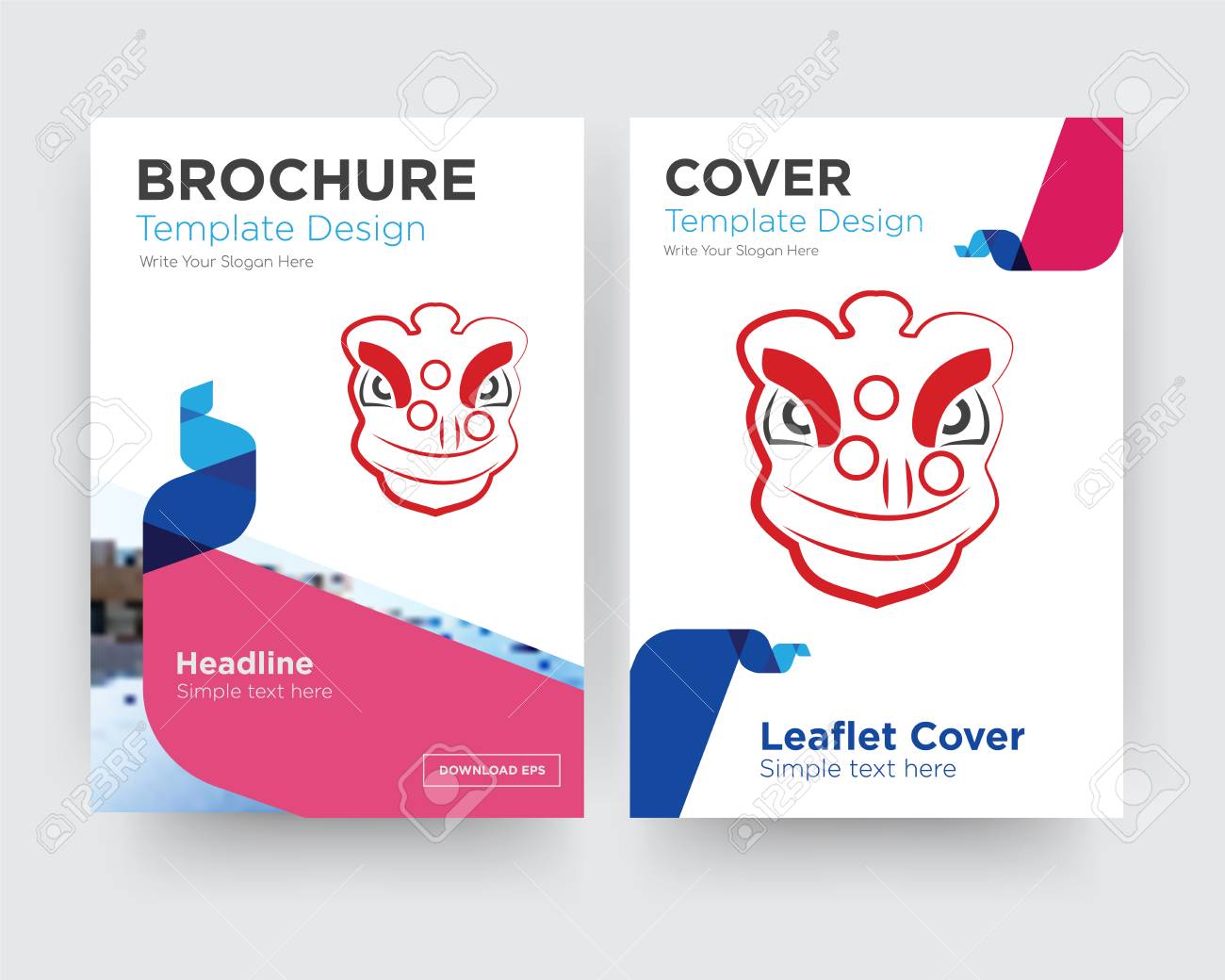lion dance brochure flyer design template with abstract photo