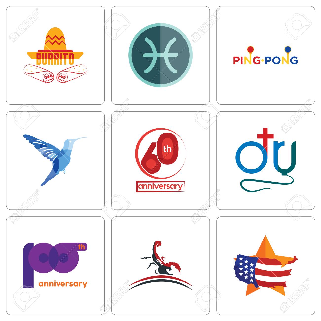 set of 9 simple editable icons such as us map scorpion 100th