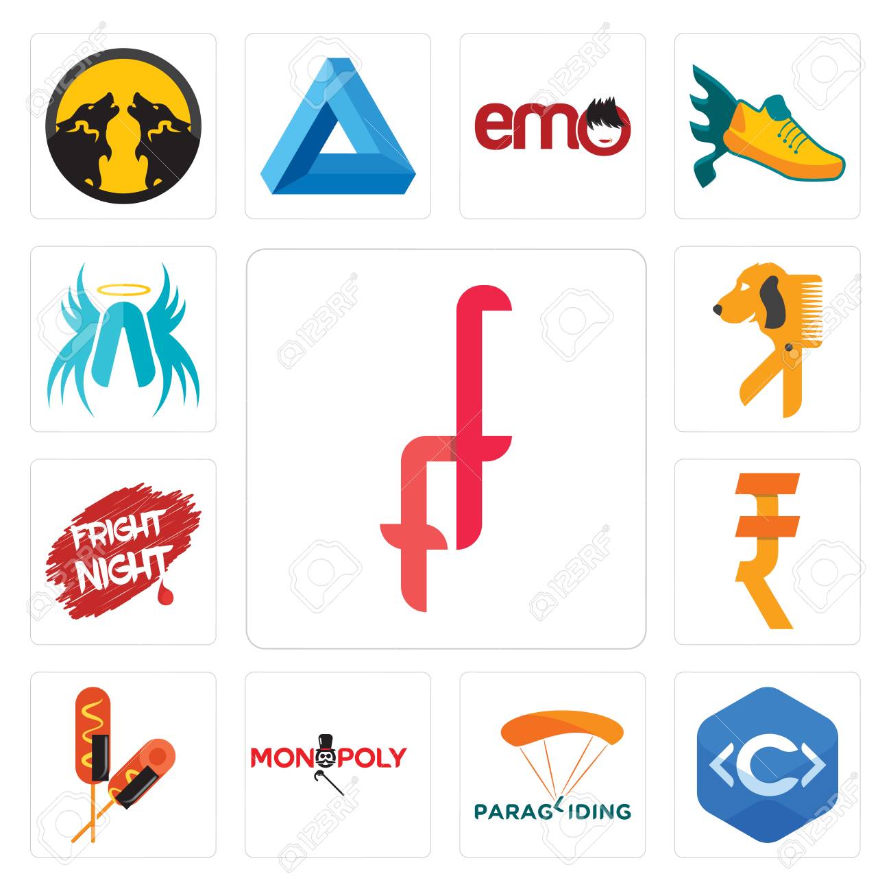 set of 13 simple editable icons such as double f c language