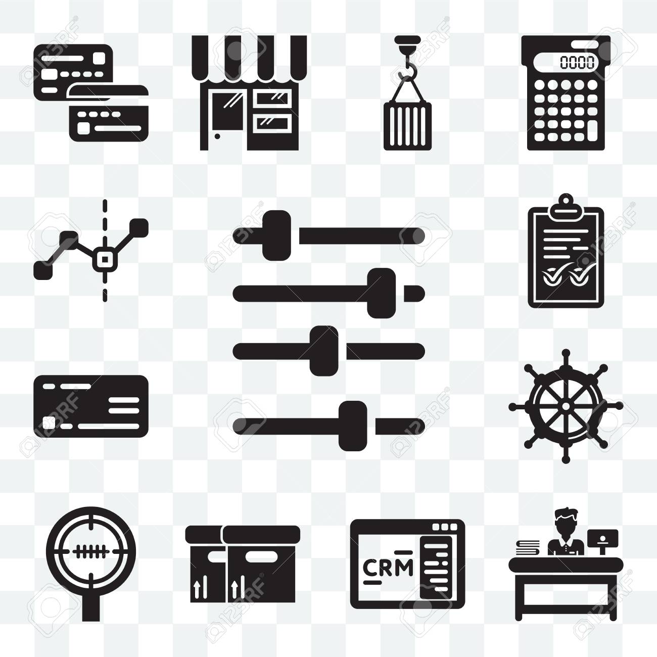 음악 플레이어 관리자 Crm 포장 원형 대상 범선 직사각형 확인 표시 선 그래픽 웹 Ui 아이콘 팩과 같은 13개의 투명 편집 가능한  아이콘 세트 로열티 무료 사진, 그림, 이미지 그리고 스톡포토그래피. Image