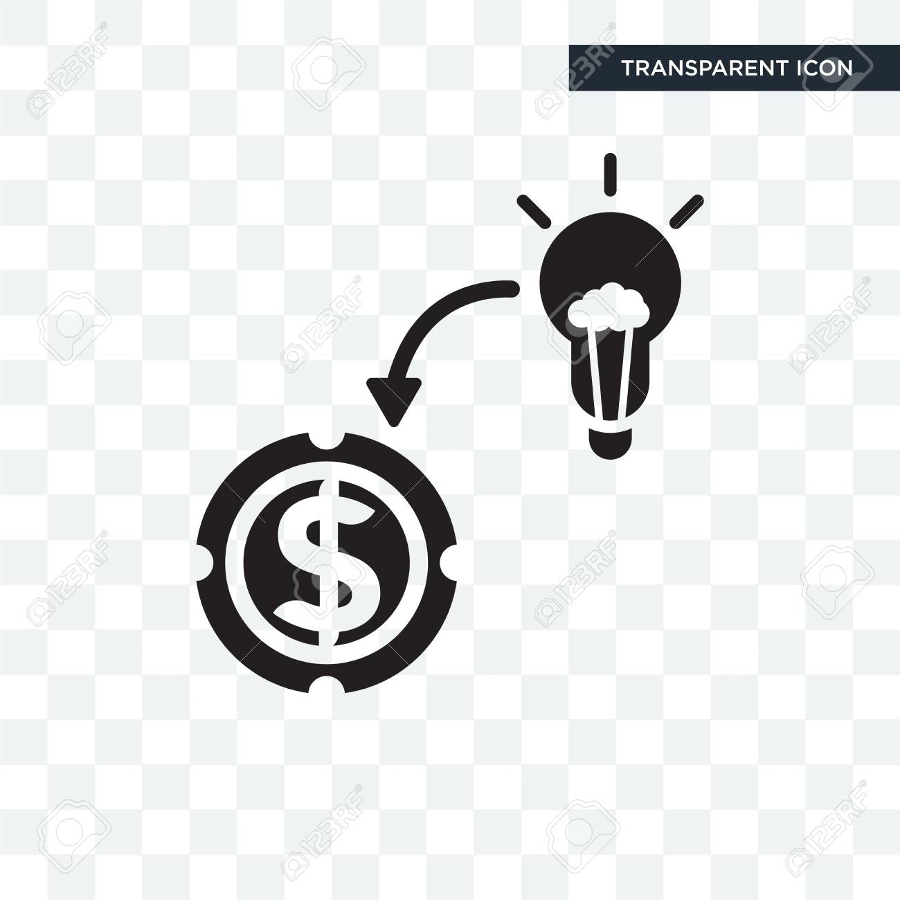 Converting Ideas in Money vector icon isolated on transparent..