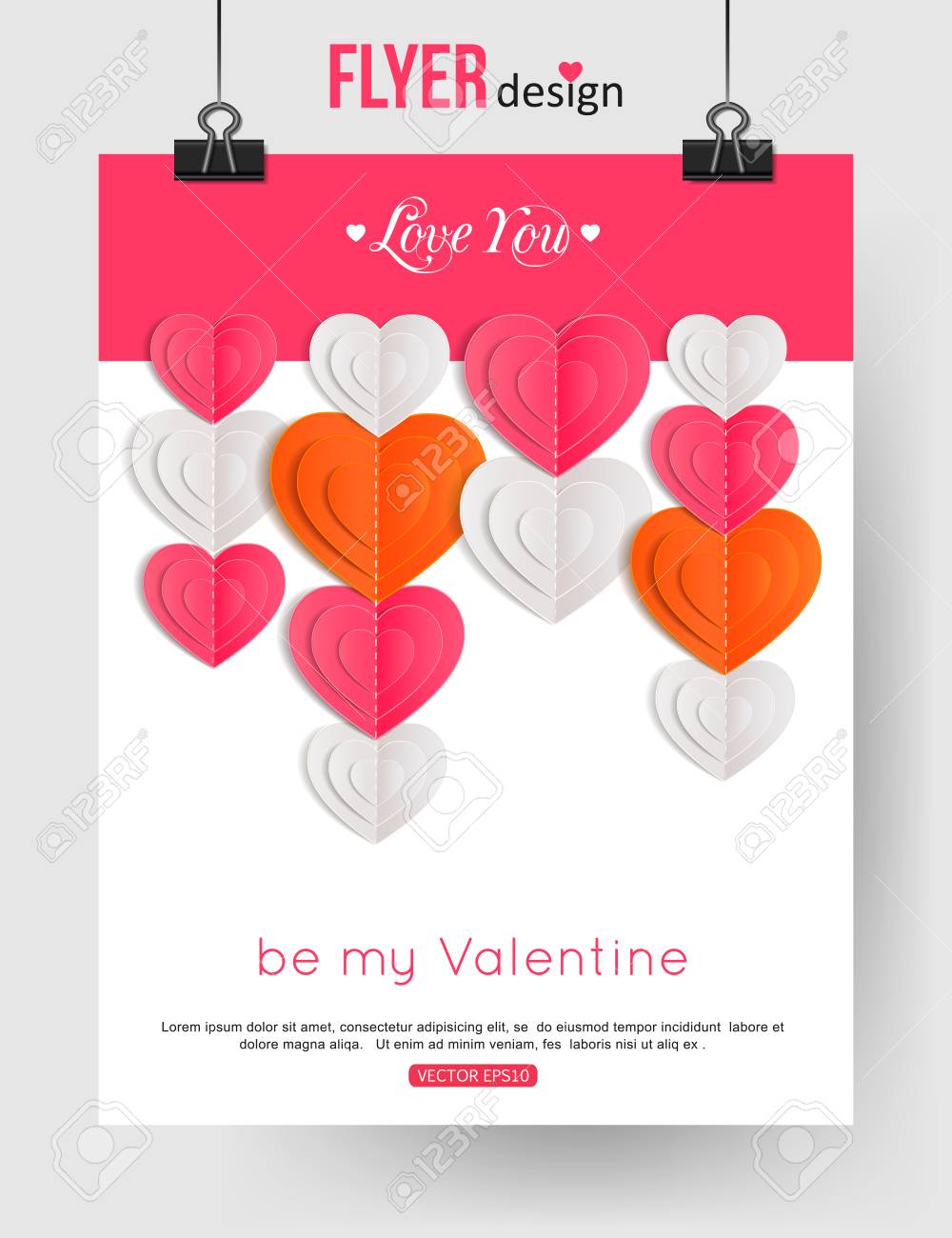 valentines day brochure template with paper hearts and place stock valentines day flyer template