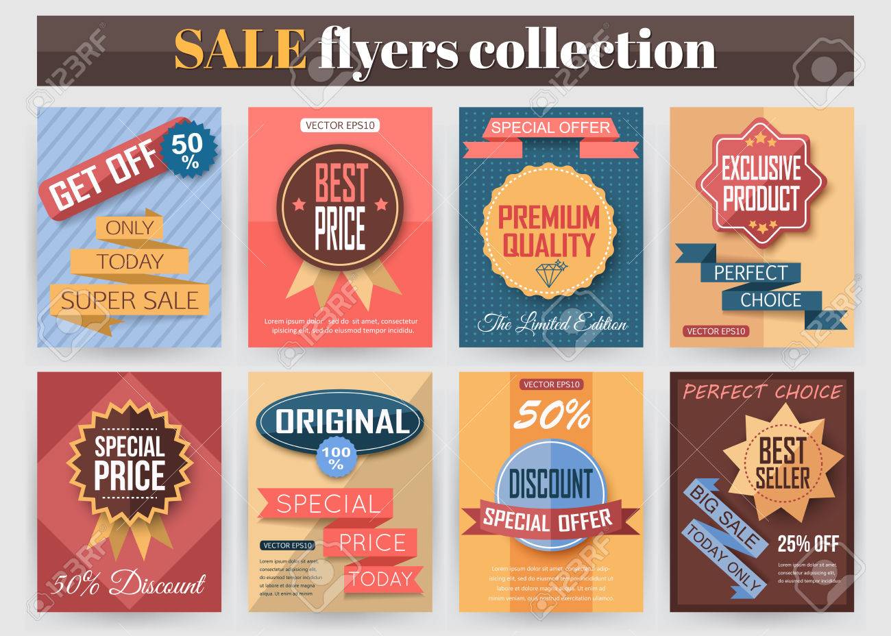 set of colorful sale flyers best creative design for sale and best flyers