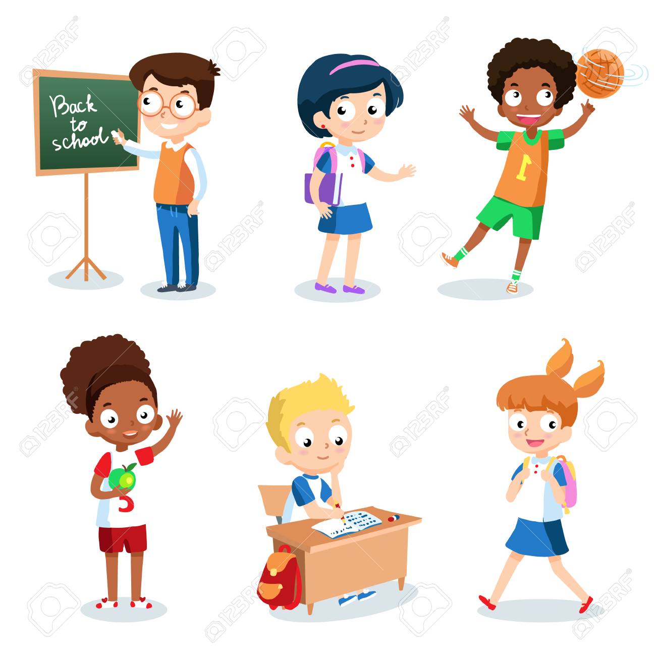 set of cheerful school
