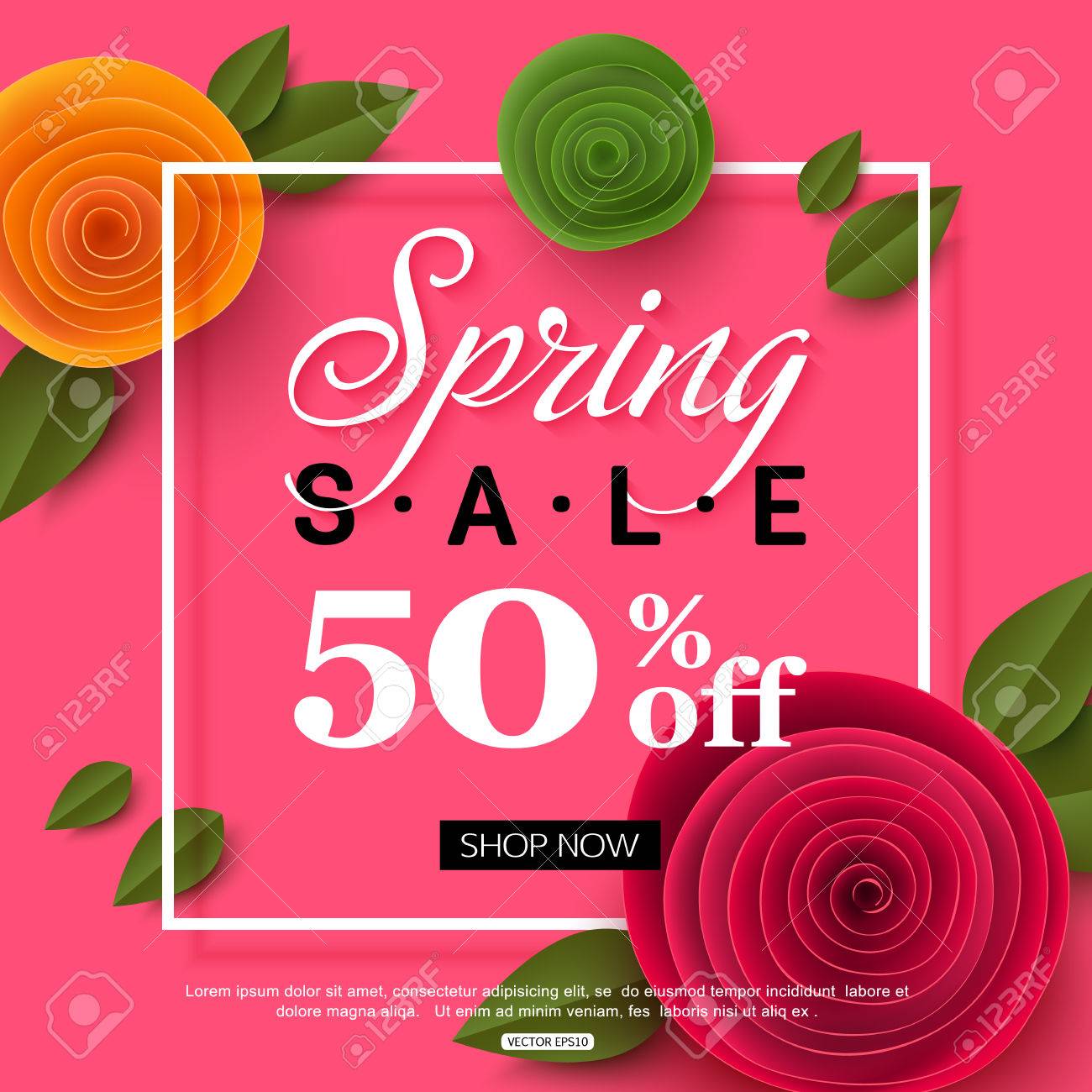 spring sale banner with paper flowers for online shopping paper flower shop