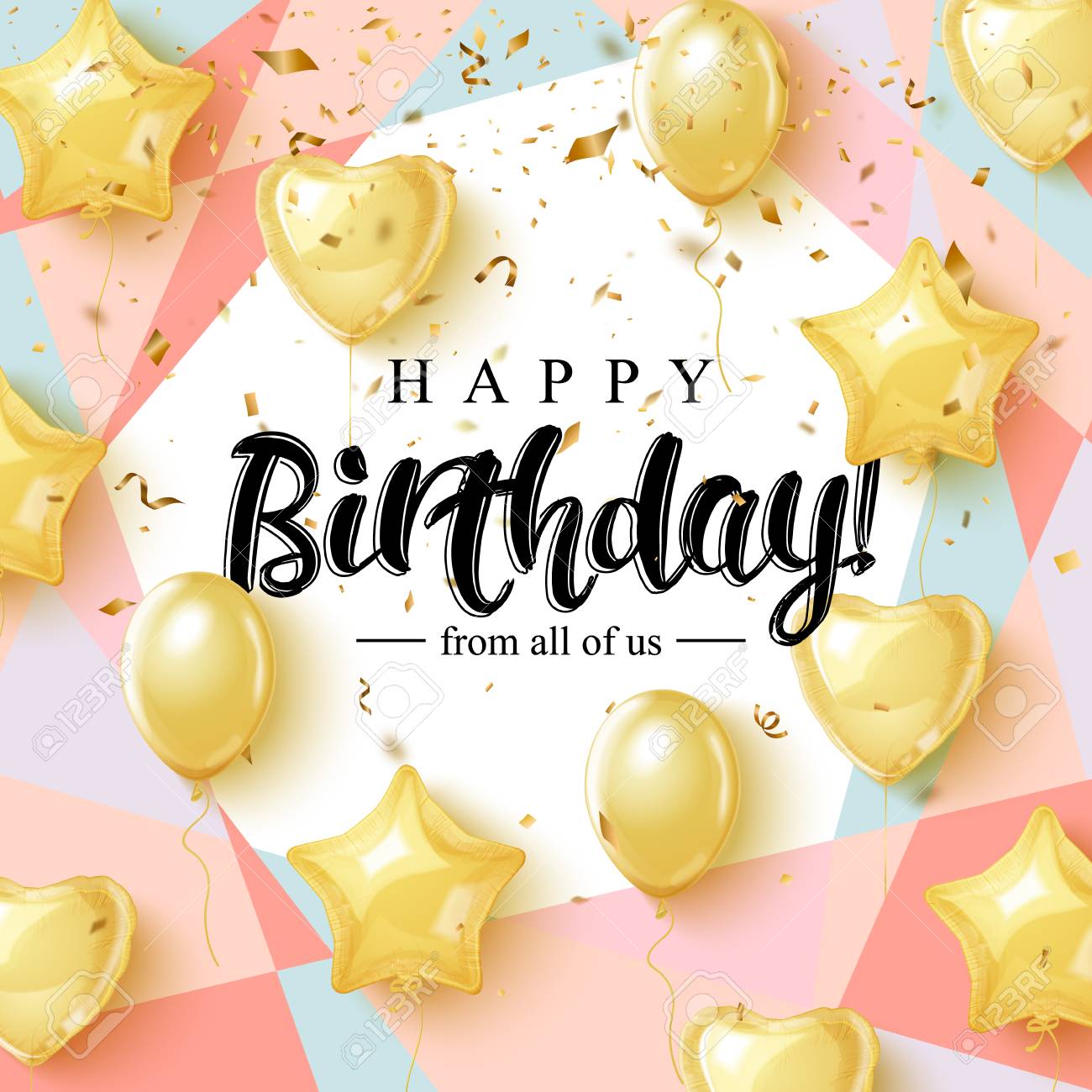 Happy Birthday celebration typography design for greeting card, poster or banner with realistic golden balloons and falling confetti. - 96055653 Happy Birthday celebration typography design for greeting card, poster or banner with realistic golden balloons and falling confetti. - 96055653