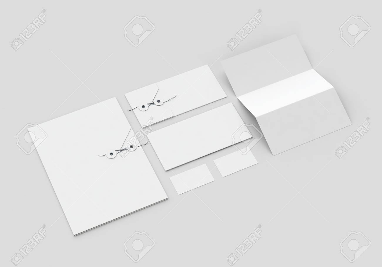 Base white stationery mock-up template for branding identity on gray background for graphic designers presentations and portfolios. 3D rendering. - 78264709 Base white stationery mock-up template for branding identity on gray background for graphic designers presentations and portfolios. 3D rendering. - 78264709