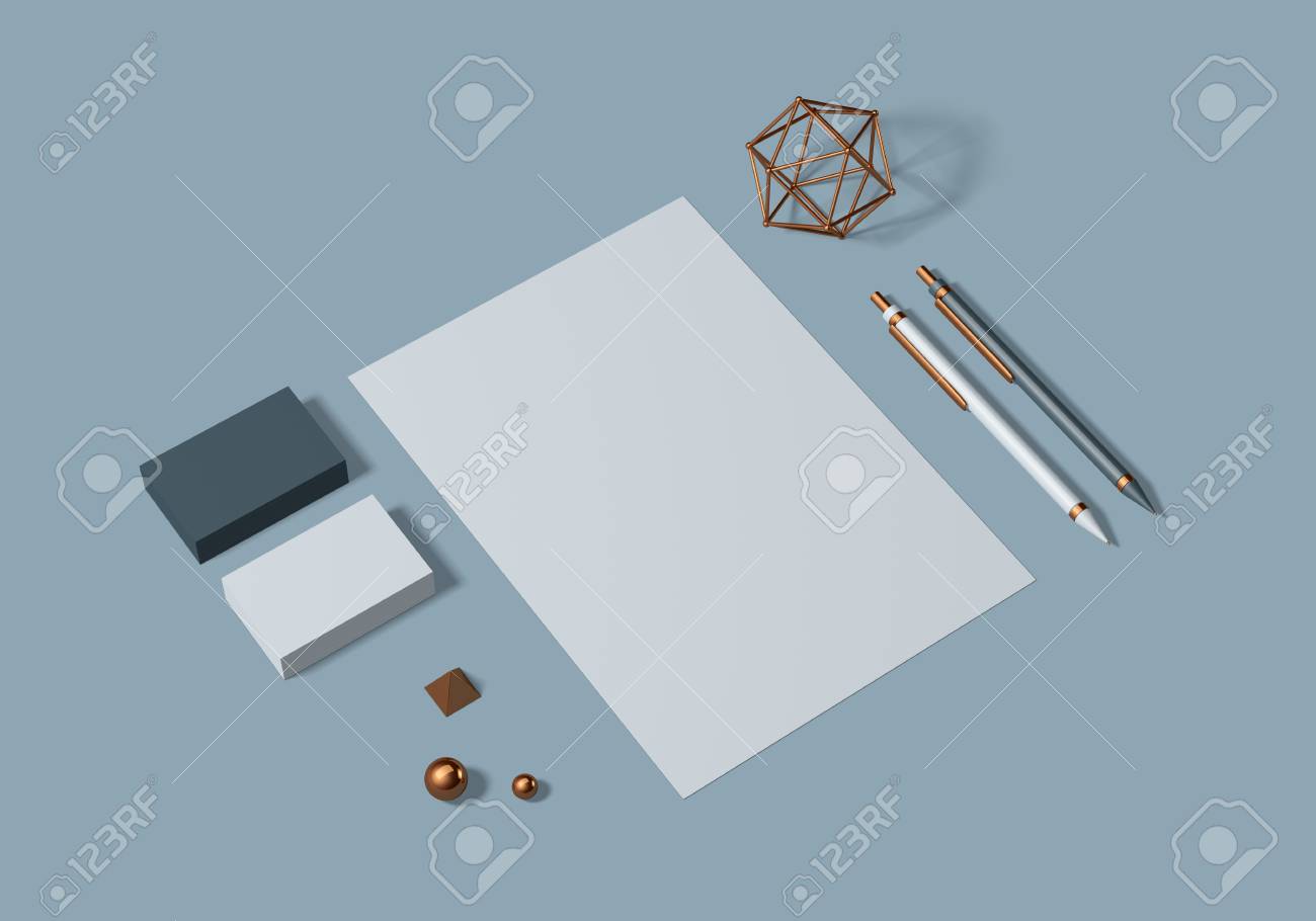 Grey and blue base stationery mockup template for branding identity for graphic designers presentations and portfolios. 3D rendering. - 104620000 Grey and blue base stationery mockup template for branding identity for graphic designers presentations and portfolios. 3D rendering. - 104620000