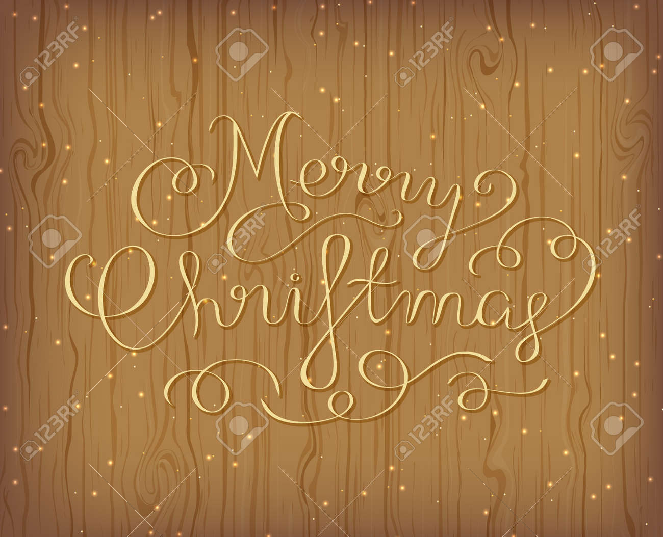Merry Christmas Greeting Card. Calligraphic Hand Lettering design card template. Wooden background with lights. Vector illustration - 159592026 Merry Christmas Greeting Card. Calligraphic Hand Lettering design card template. Wooden background with lights. Vector illustration - 159592026