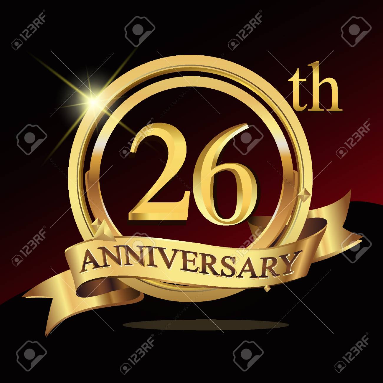 Celebration Du Logo D Anniversaire De 26 Ans D Or Avec L Anneau Et Le Ruban Clip Art Libres De Droits Vecteurs Et Illustration Image