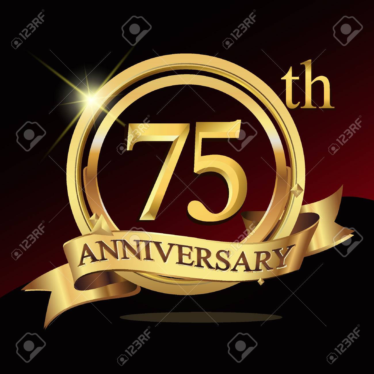 Celebration Du Logo D Anniversaire De 75 Ans En Or Avec Anneau Et Ruban Clip Art Libres De Droits Svg Vecteurs Et Illustration Image