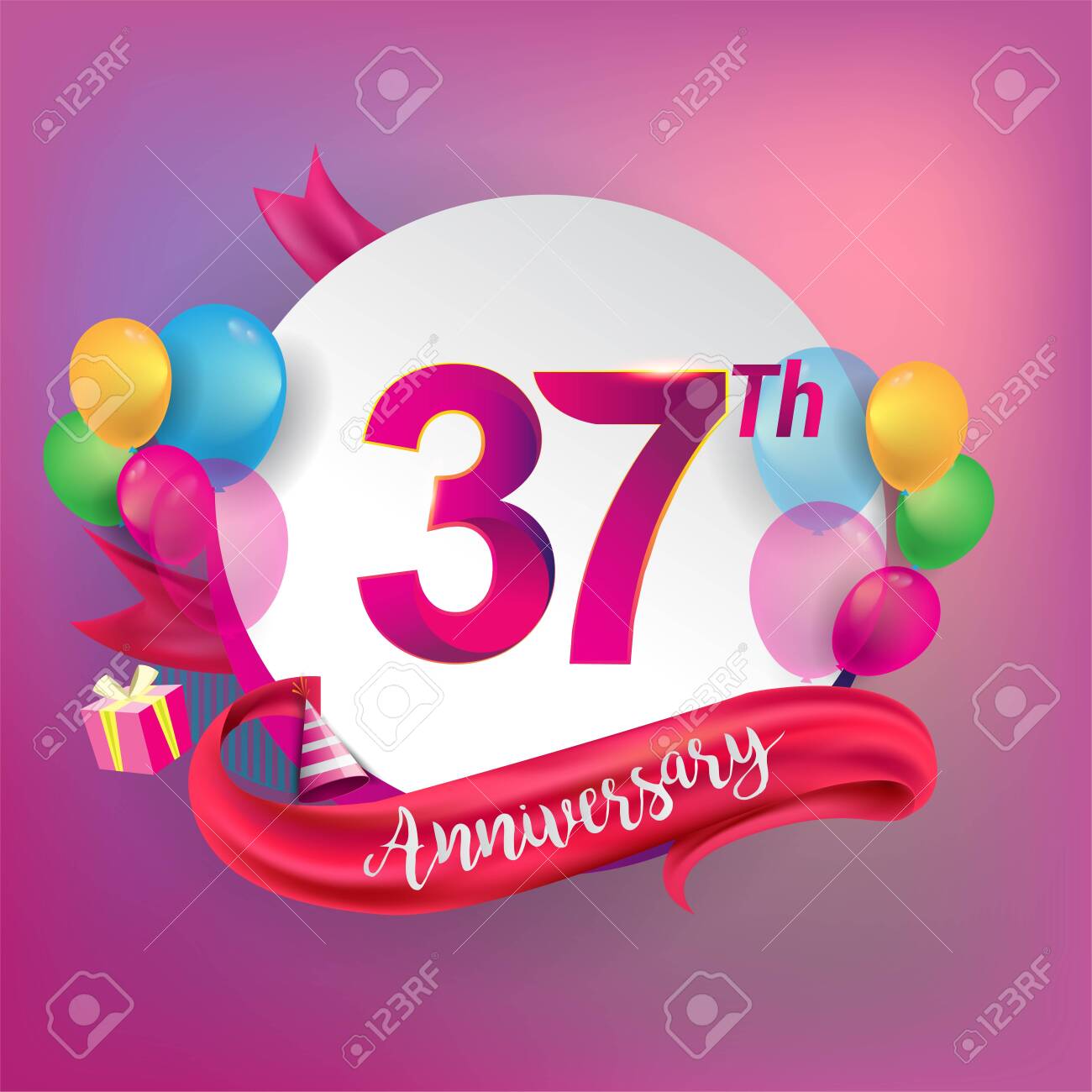 37Th Anniversary Logo With Ribbon, Balloon, And Gift Box Isolated On Circle  Object And Colorful Background Royalty Free Svg, Cliparts, Vectors, And  Stock Illustration. Image 151273173.