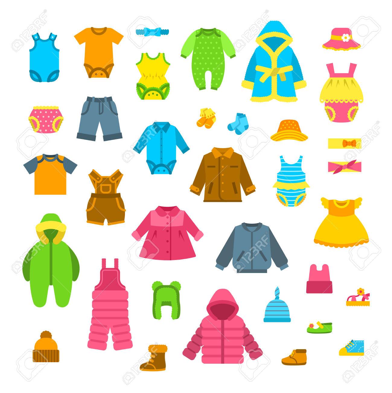 baby clothes vector illustrations set newborn kid outfit flat