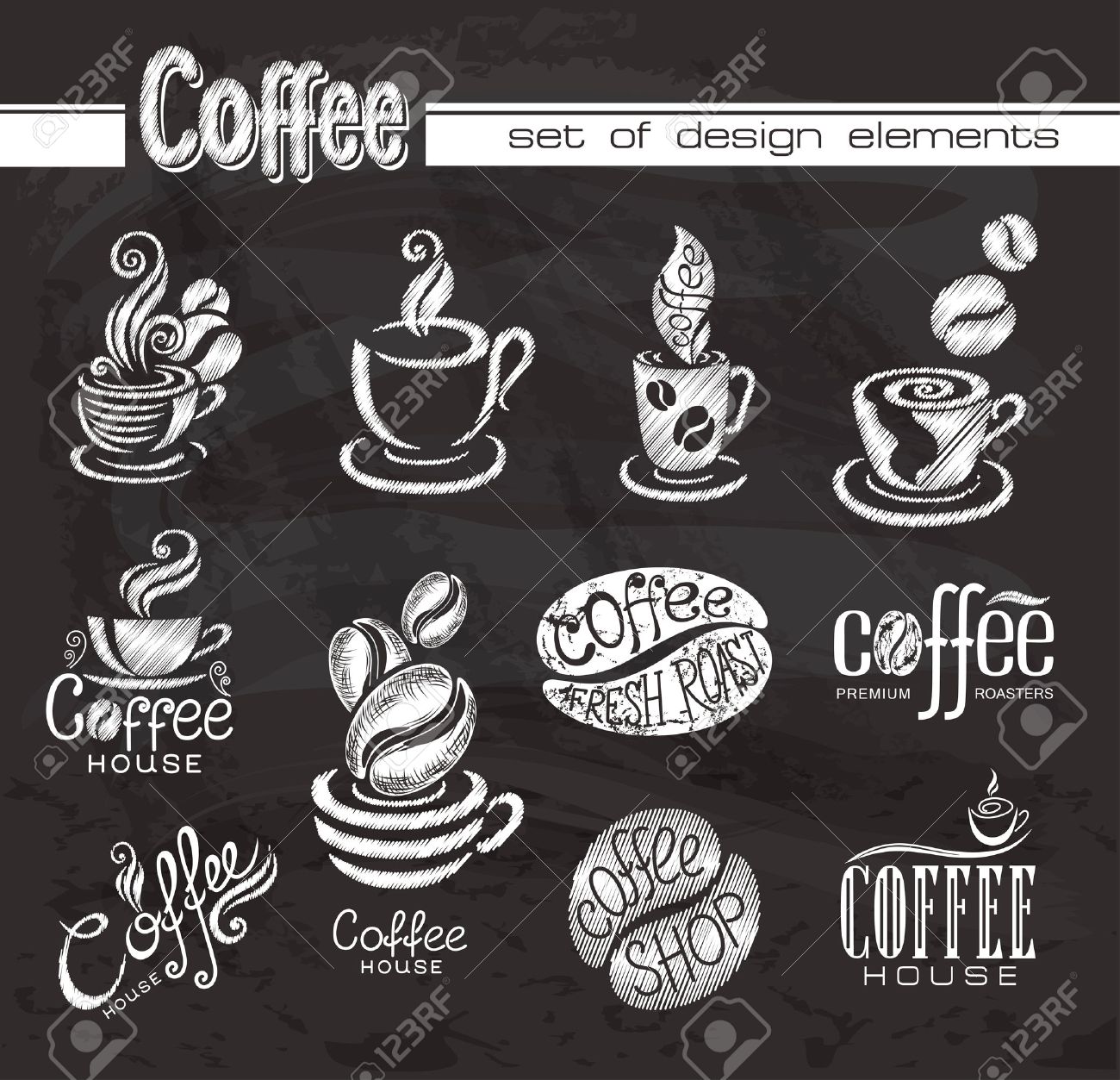 coffee design elements on the chalkboard royalty free cliparts