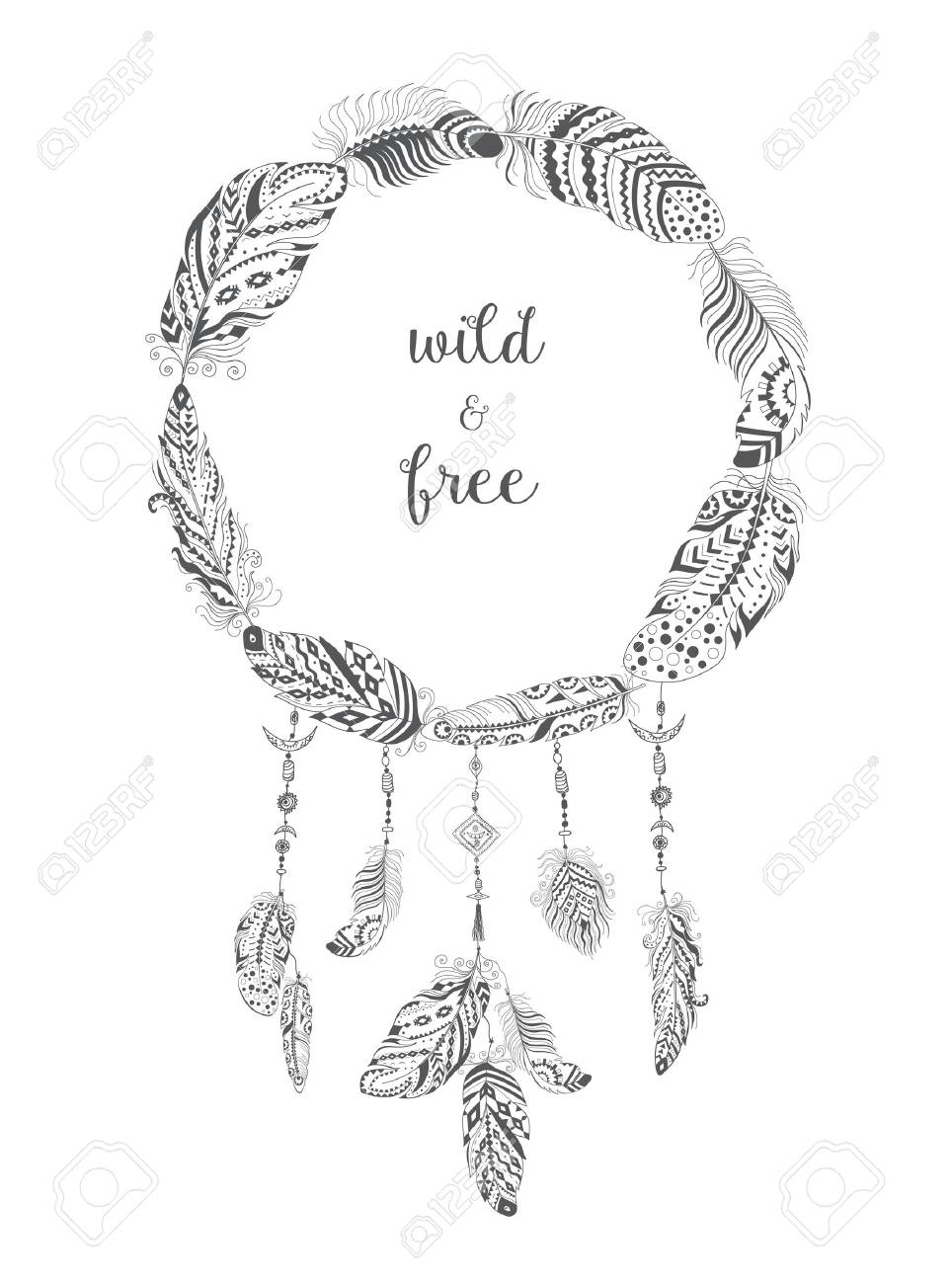boho style frame with ethnic arrows and feathers american indian