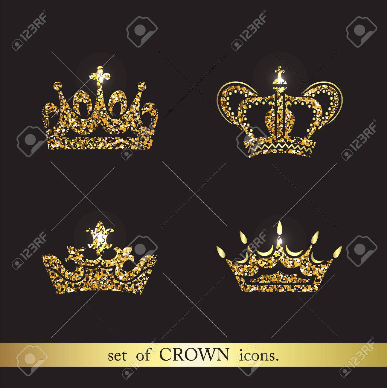 set of vector gold crown icons logo royal design elements stock